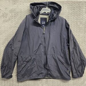 Vintage 90s Gap Full Zip Windbreaker Hooded Rain Jacket Mens size XL Navy Blue